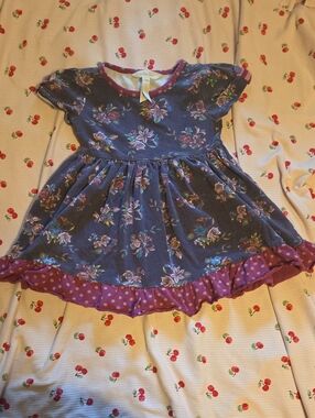 Matilda Jane Navy Floral Dress with Purple Polka Ruffle